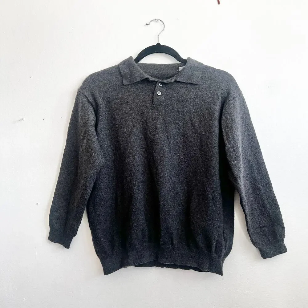 Gray Wool Sweater Collared Made in Italy‎ Minimalist Classic Luxury Small - Picture 2 of 9